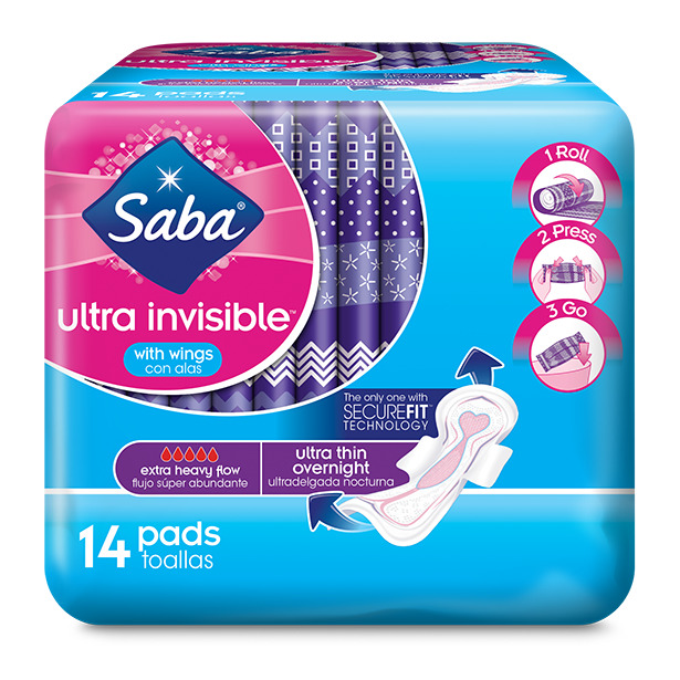 Saba® Ultra Invisible™ Ultra Thin Overnight with Wings